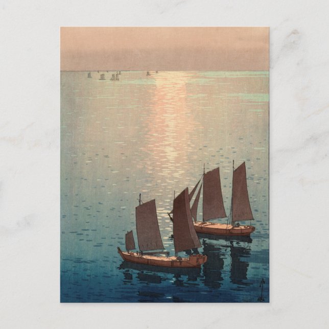 Hiroshi Yoshida's Sparkling Sea Japanese Woodblock Postcard (Front)