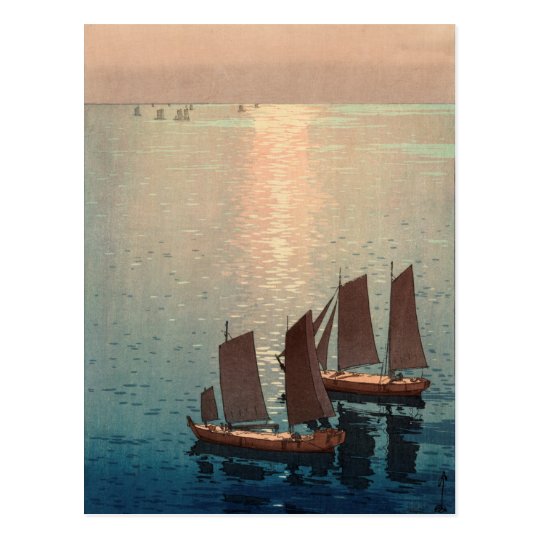 Hiroshi Yoshida's Sparkling Sea Japanese Woodblock Postcard