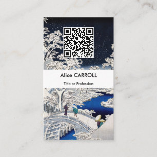 Hiroshige - Drum Bridge at Meguro - QR Code Business Card