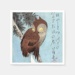 Hiroshige - Horned Owl, Pine, and Crescent Moon Napkin