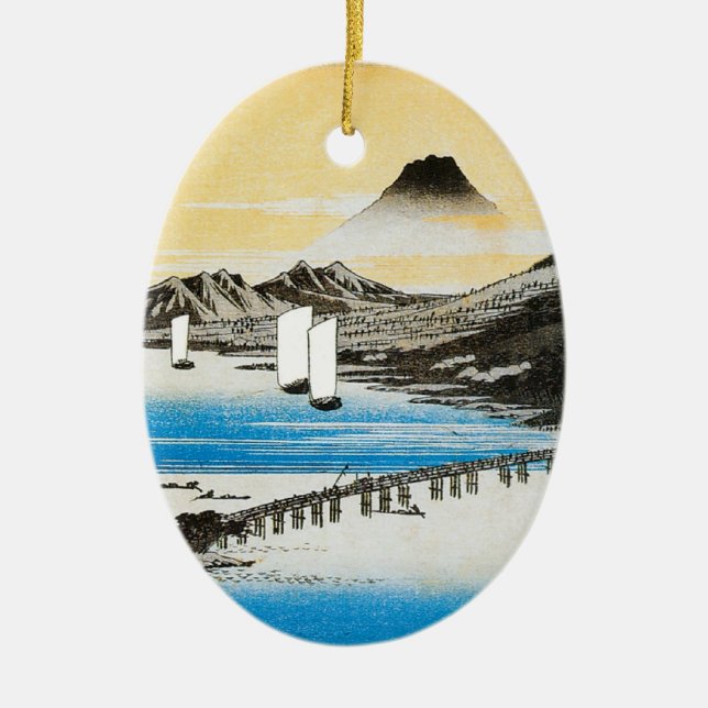 Hiroshige Mt. Fuji Japanese Art Christmas Ceramic Tree Decoration (Front)