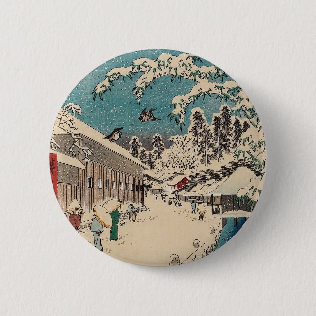 Hiroshige winter landscape japan country 6 cm round badge (Front)