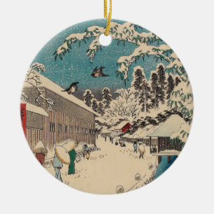 Hiroshige winter landscape japan country ceramic tree decoration