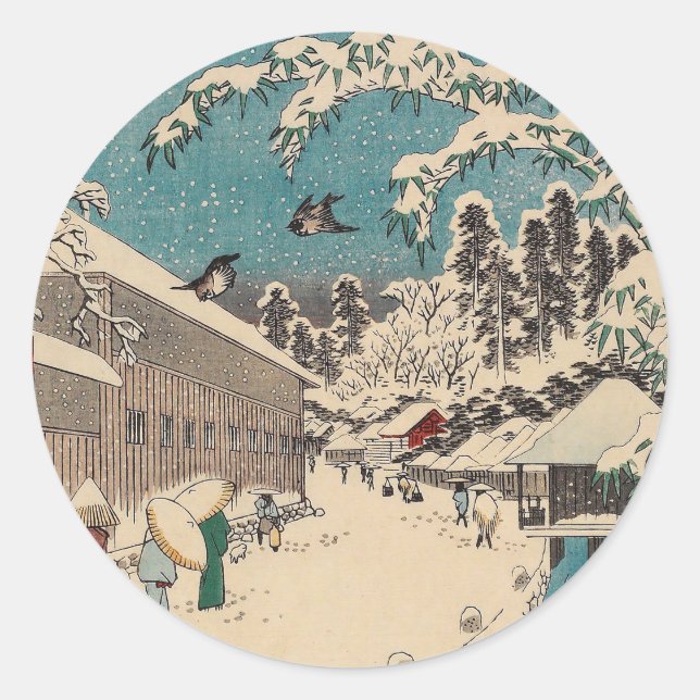 Hiroshige winter landscape japan country classic round sticker (Front)