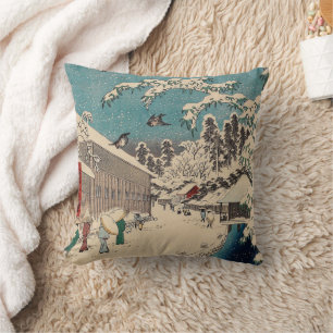 Hiroshige winter landscape japan country cushion