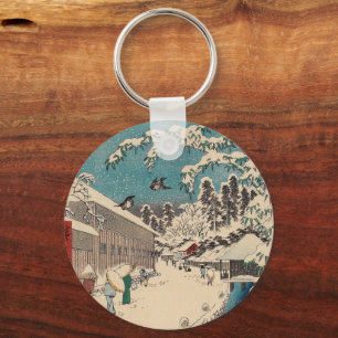 Hiroshige winter landscape japan country key ring