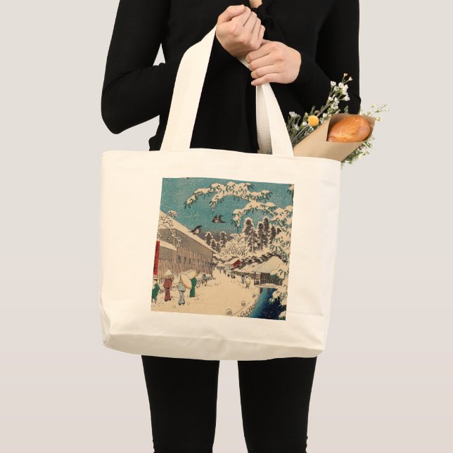 Hiroshige winter landscape japan country large tote bag (Front (Product))
