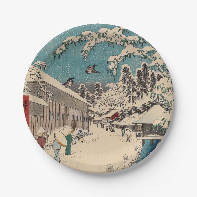 Hiroshige winter landscape japan country paper plate (Front)