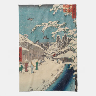 Hiroshige winter landscape japan country tea towel