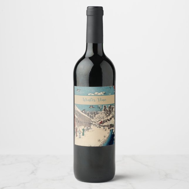 Hiroshige winter landscape japan country wine label (Front)