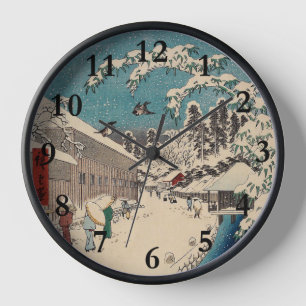 Hiroshige winter landscape japan ukiyo-e antique clock
