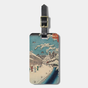 Hiroshige winter landscape japan ukiyo-e antique luggage tag