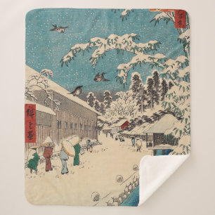 Hiroshige winter landscape japan ukiyo-e antique sherpa blanket