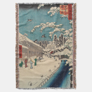 Hiroshige winter landscape japan ukiyo-e antique throw blanket