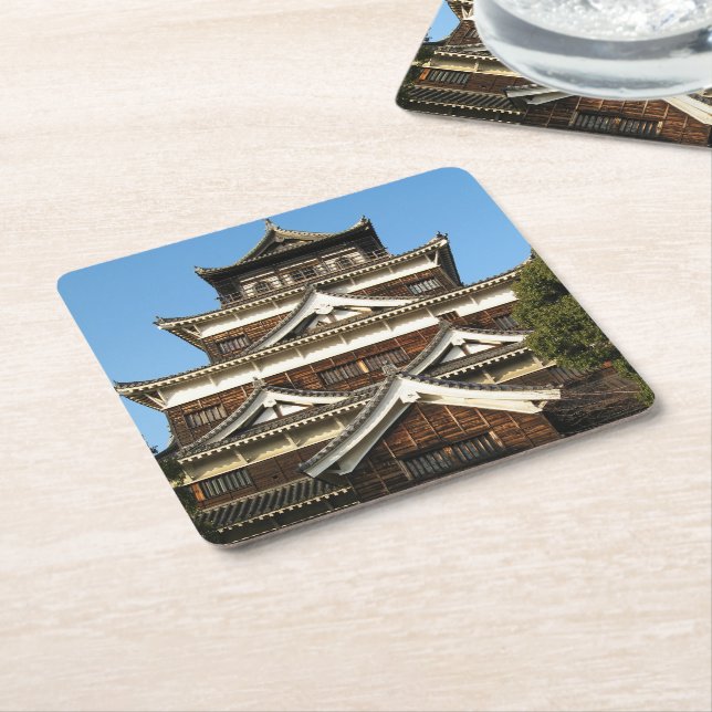 Hiroshima Castle 広島城, Hiroshima, Japan Square Paper Coaster (Angled)