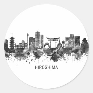Hiroshima Japan Skyline BW Classic Round Sticker