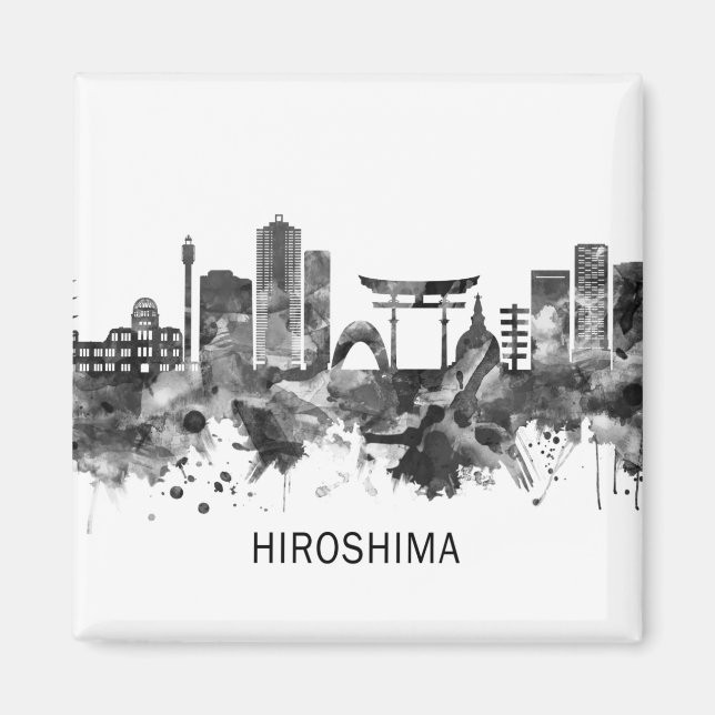 Hiroshima Japan Skyline BW Magnet (Front)