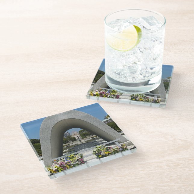 Hiroshima Memorial Cenotaph Glass Coaster (Angled)