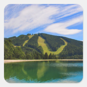 Hirschenkogel in Summer - Water Reflections Square Sticker