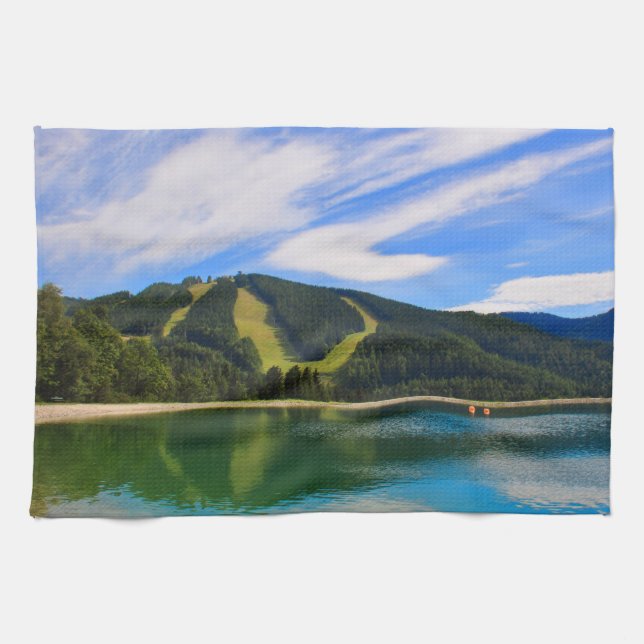 Hirschenkogel in Summer - Water Reflections Tea Towel (Horizontal)