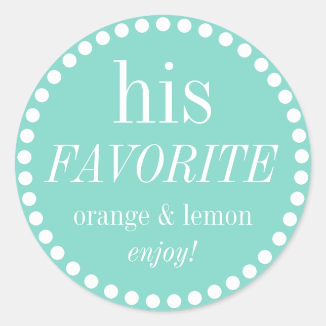 His and Her blue favorite wedding favor stickers (Front)