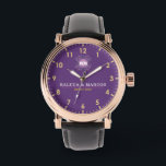 His and Her couple names elegant purple monogram Watch<br><div class="desc">Couple names His and Her monogram initials Couple Set Leather Watch Men Women Lovers Wedding Romantic Gifts couple Set Watches💕 Suitable for the Crowd💕: suitable for couples, men and women, Valentine's Day, college students, boys and girls, male and female friends, couples, ideal for weddings, anniversaries, birthdays, Valentine's Day, Christmas and...</div>