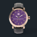 His and Her couple names elegant purple monogram Watch<br><div class="desc">Couple names His and Her monogram initials Couple Set Leather Watch Men Women Lovers Wedding Romantic Gifts couple Set Watches💕 Suitable for the Crowd💕: suitable for couples, men and women, Valentine's Day, college students, boys and girls, male and female friends, couples, ideal for weddings, anniversaries, birthdays, Valentine's Day, Christmas and...</div>