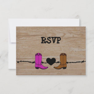 His And Her Cowboy Boots Reception RSVP Invitation
