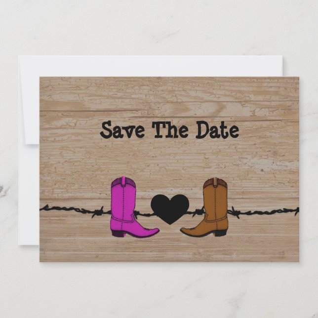 His And Her Cowboy Boots Save The Date (Front)