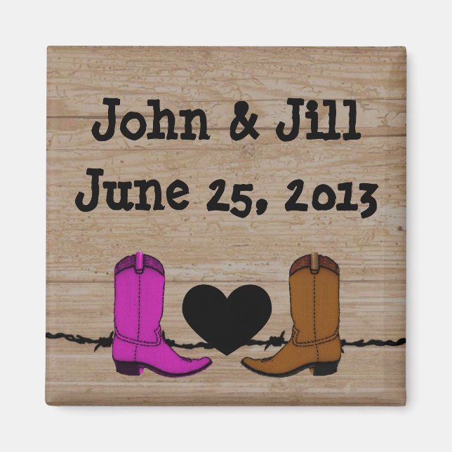 His And Her Cowboy Boots Wedding Favour Magnet (Front)