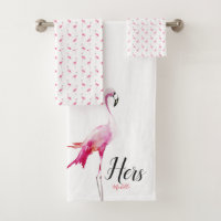 His and Her Custom Name Tropical Flamingo Themed