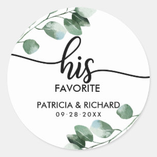 His and Her Favourite Greenery Wedding Classic Round Sticker