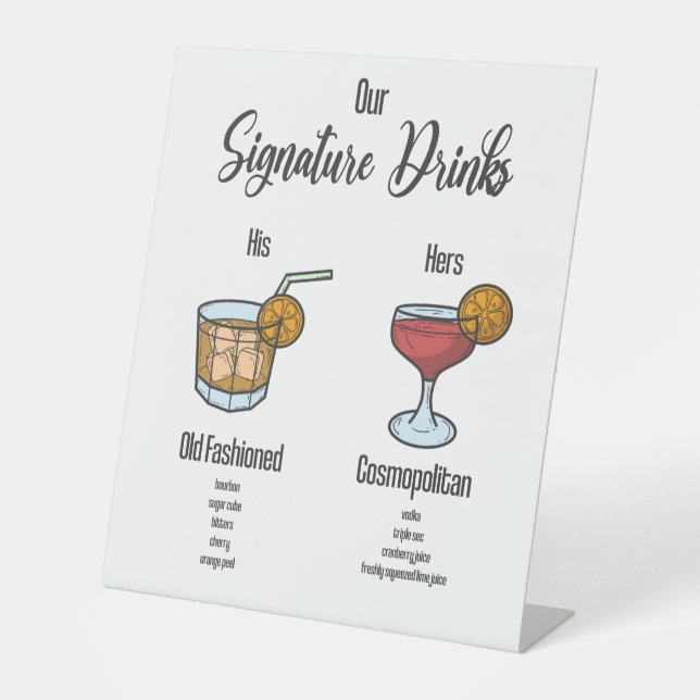 His and Her Signature Cocktail Drink Menu  Pedestal Sign (Front)