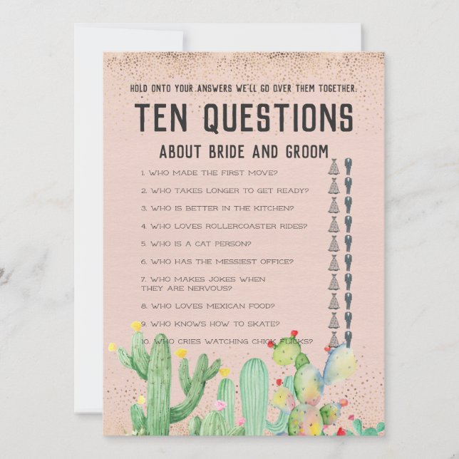 His and Her Ten Questions Wedding Game (Front)