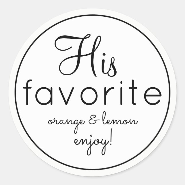 His and Her white favorite wedding favor stickers (Front)