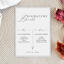 His and Hers Bar Signature Drinks Wedding Sign