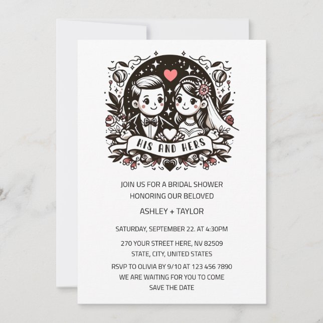 His and Hers Couples Wedding Bridal Shower Invitation (Front)