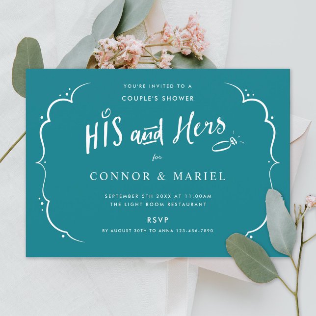 His and Hers Couples Wedding Shower Turquoise Invitation (Creator Uploaded)