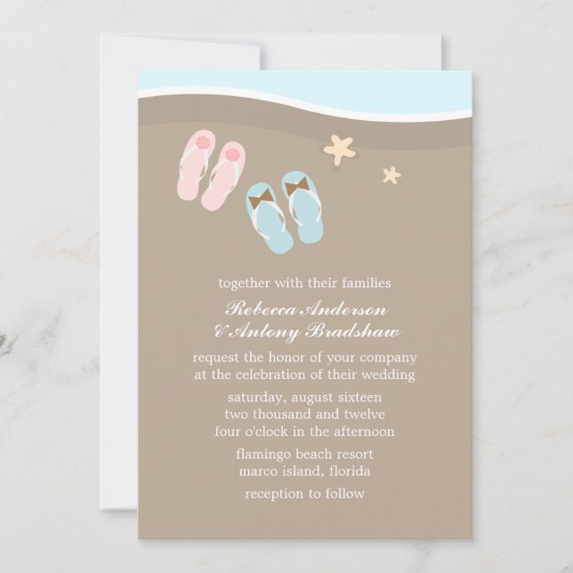 His and Hers Flip Flops Beach Wedding Invitation (Front)