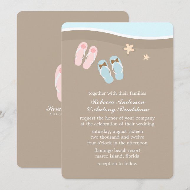 His and Hers Flip Flops Beach Wedding Invitation (Front/Back)