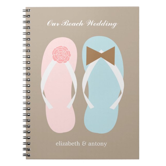 His and Hers Flip Flops Beach Wedding Planner Notebook (Front)
