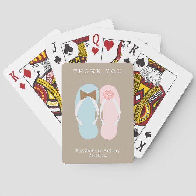 His and Hers Flip Flops Beach Wedding Playing Cards (Back)