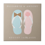 His and Hers Flip Flops Beach Wedding Tile<br><div class="desc">Personalise this tile with your names and wedding date for the perfect wedding favour or keepsake.</div>