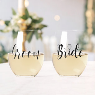 His and Hers "Groom and Bride" Personalised Stemless Wine Glass