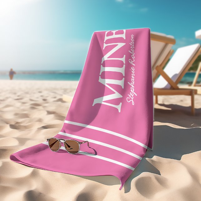 His and Hers Pink 'MINE' personalised Beach Towel (Creator Uploaded)