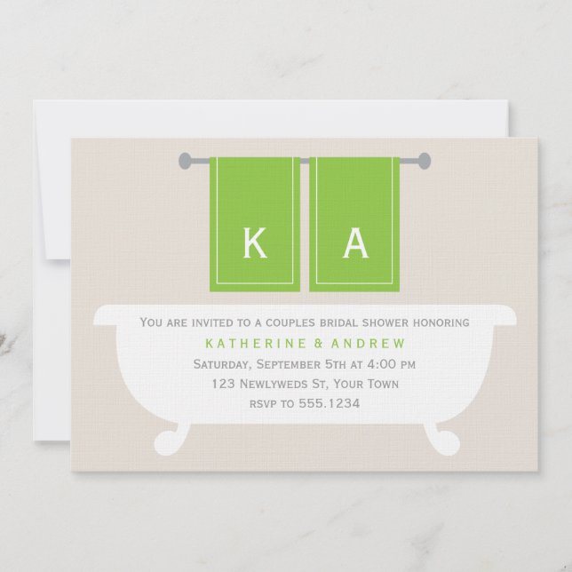 His and Hers Towels Bridal Shower {green} Invitation (Front)