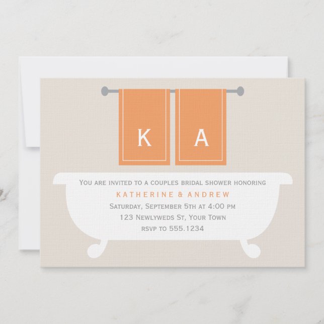 His and Hers Towels Bridal Shower {orange} Invitation (Front)