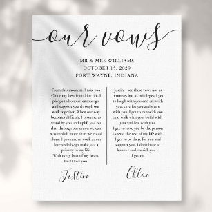 His And Hers Wedding Vows Black And White Script Canvas Print