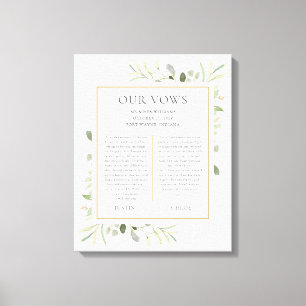 His And Hers Wedding Vows Greenery Foliage Canvas