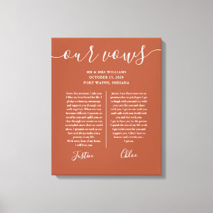 His And Hers Wedding Vows Terracotta Script Canvas Print